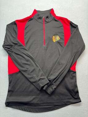 Antigua Chicago Blackhawks Quarter-Zip Pullover Size M Black Red